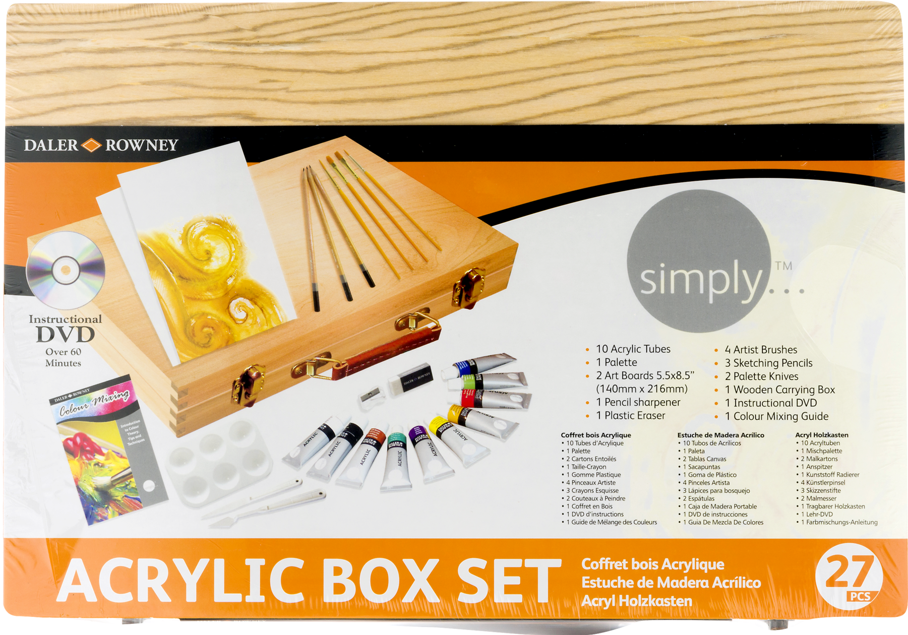 Daler - Rowney Simply Acrylic Wooden Box Set (1800x1800), Png Download