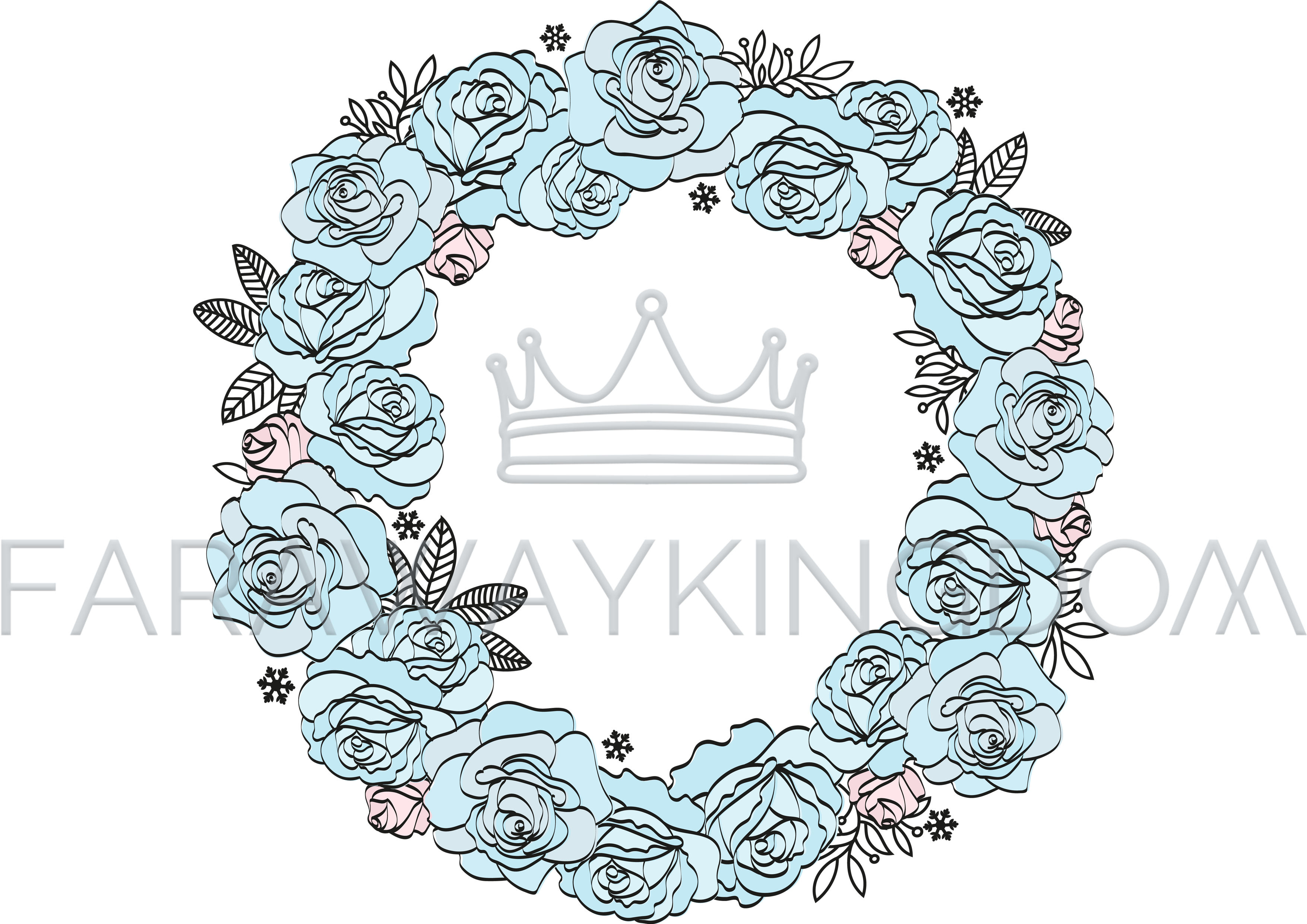Blue Roses Wedding Flower Wreath Vector Illustration - Vector Graphics (3508x2480), Png Download