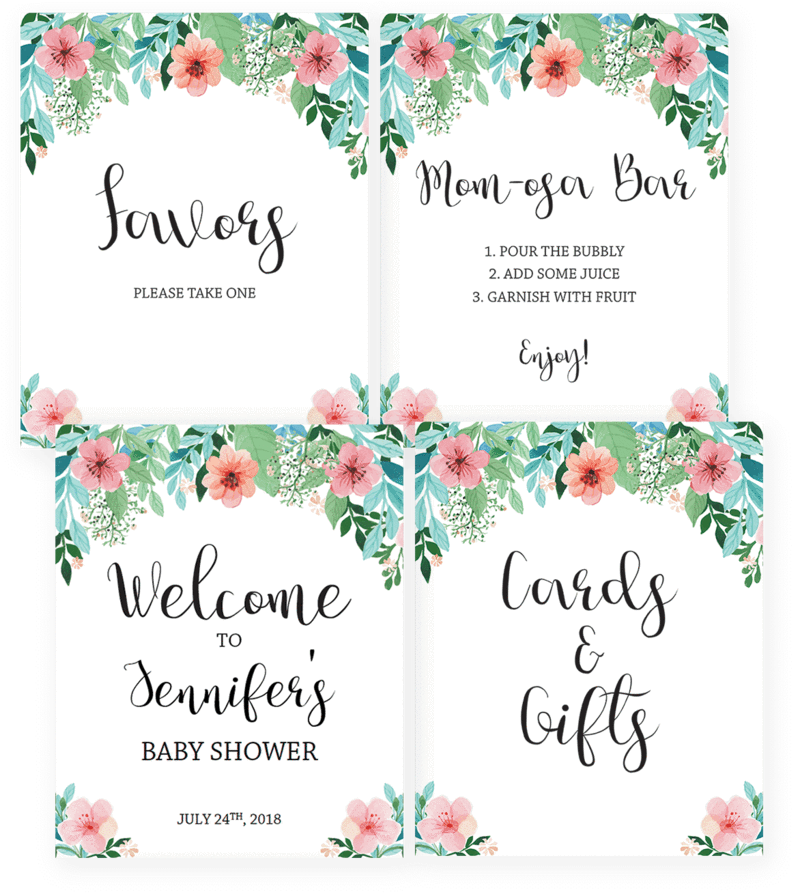 Printable Baby Shower Signs - Floral Baby Shower Signs (819x1024), Png Download
