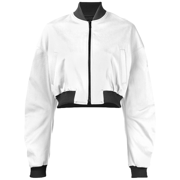 white cropped bomber jacket