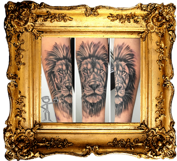 Realistic Black And Grey Lion Tattoo - Antique Picture Frame Square (1080x675), Png Download