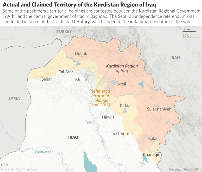 Actual And Claimed Territory Of Iraqi Kurdistan - Krg Controls In Iraq 2018 (784x668), Png Download