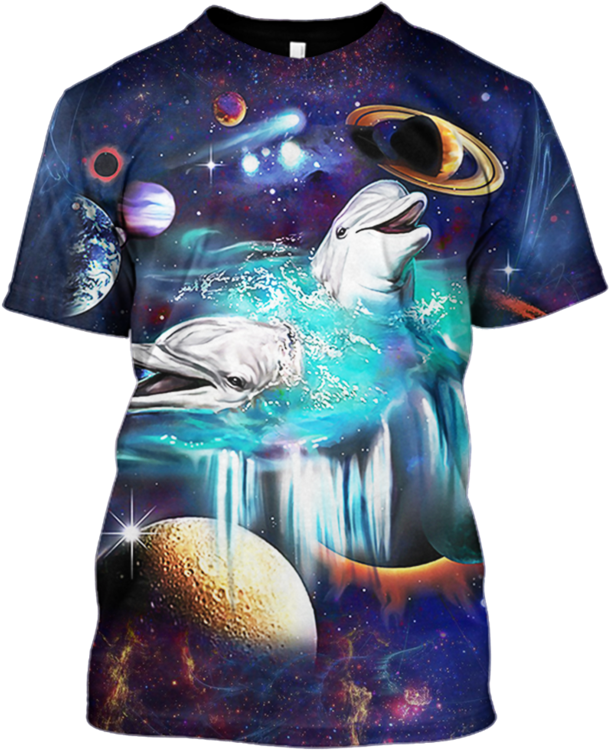 3d White Dolphin And Universe Full Print T Shirt - T-shirt (800x799), Png Download