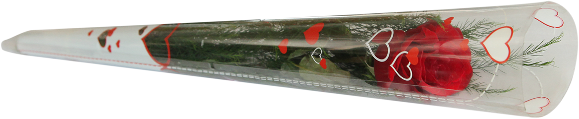 Single Rose Cone - Single Red Rose In Cellophane (1200x305), Png Download