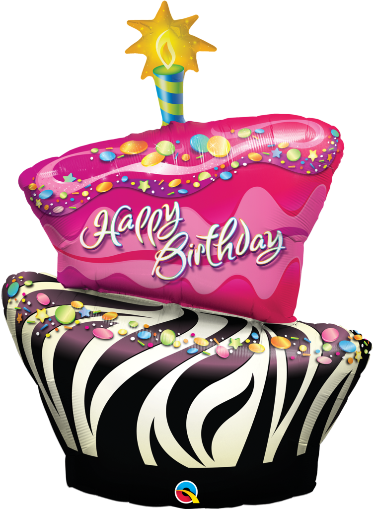 Funky Zebra Stripe Birthday Cake Shaped Balloon - Geburtstag Beauty (1024x1024), Png Download