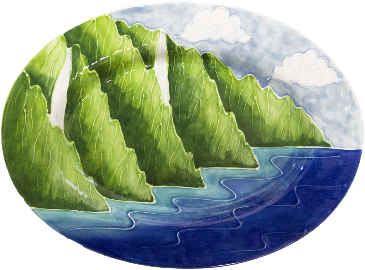 15" Oval Rim Platter Na Pali - Art (1280x948), Png Download