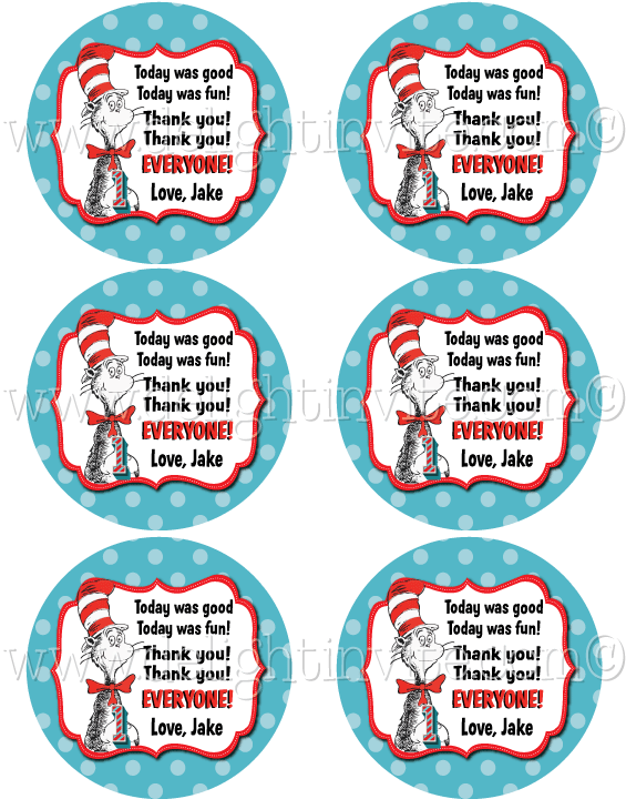 Seuss 1st Birthday Favor Tags - Dr Seuss Thank Yous (614x794), Png Download