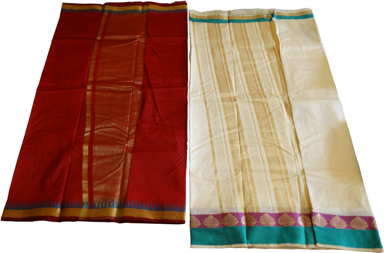 Raw Silk Saree With Contrast Blouse - Stole (800x800), Png Download