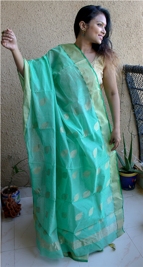 Chanderi Silk Saree In Green With Small Bootis All - Silk (700x900), Png Download