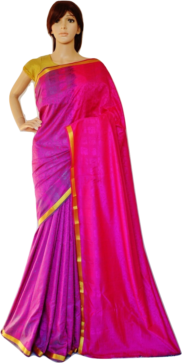 Magenta & Gold Colour Kanchipuram Silk Saree - Gown (704x1293), Png Download