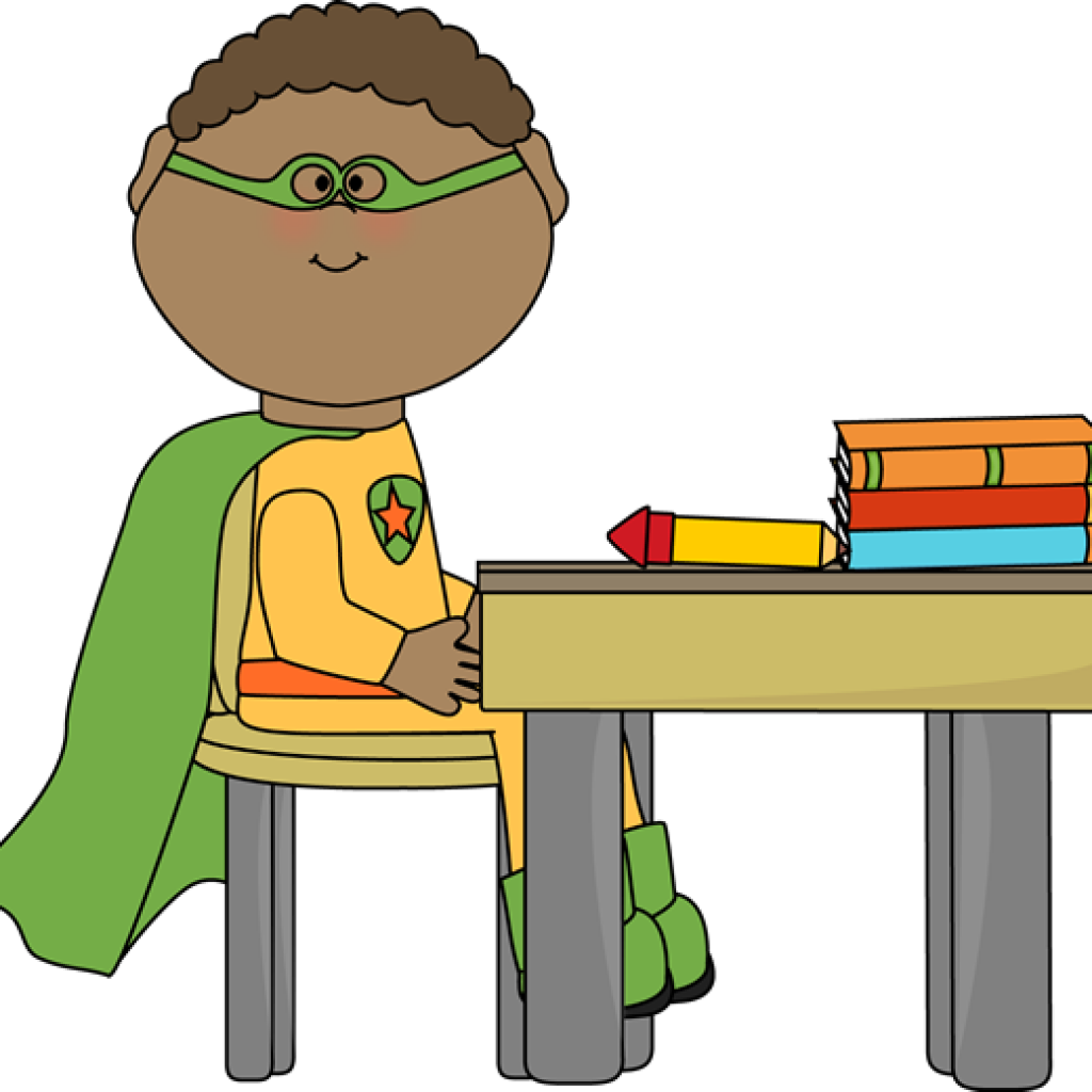 Superhero Clipart Free Superhero Clip Art Superhero - Boy Sitting At Desk Clipart (1024x1024), Png Download