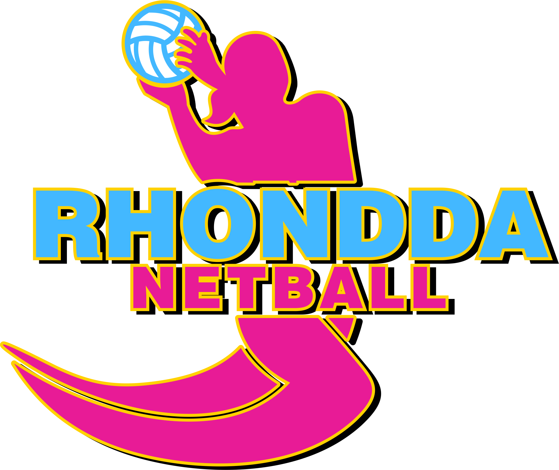 Rhondda Netball With Thicker Paler Yellow Keyline Shadow (1938x1629), Png Download