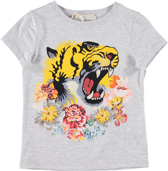 Picture Of Floral Tiger & Bumblebee Print T-shirt Grey - Shirt (600x600), Png Download