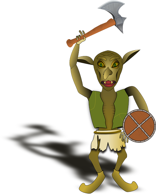 Axe Fantasy Goblin Monster Shield Warrior - Goblin Cartoon Png (511x640), Png Download