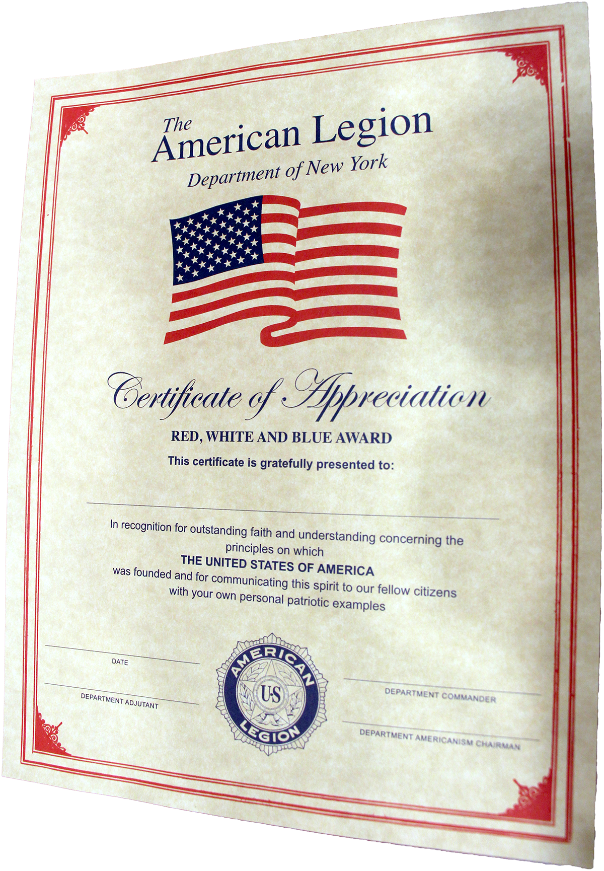 Red, White And Blue Award - Diploma (1200x1730), Png Download