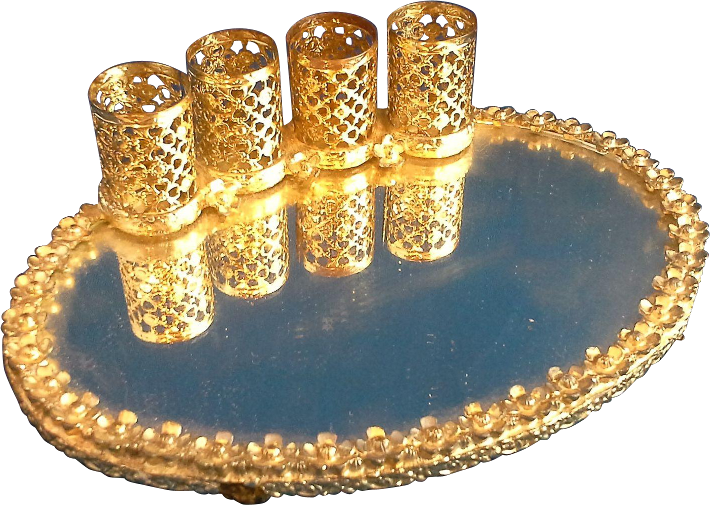 Vintage Silver Plate Vanity Mirror Tray Gold Filigree - Crystal (1419x1419), Png Download