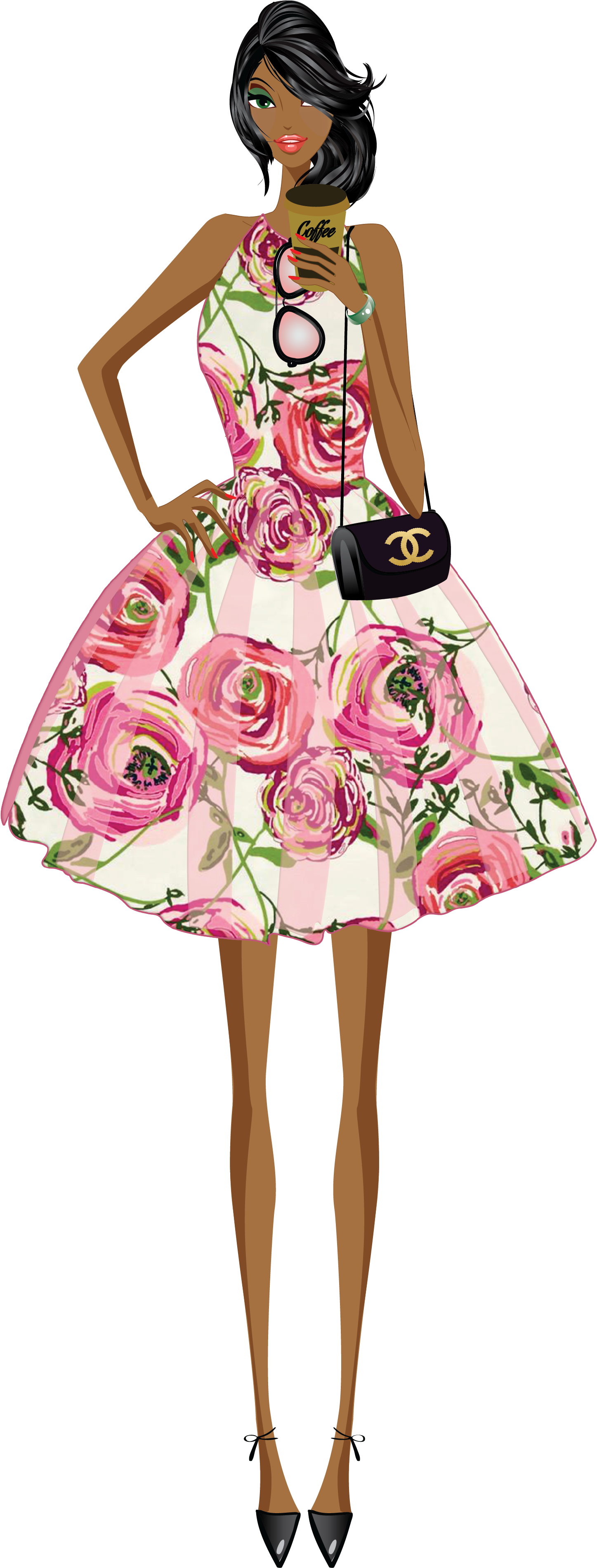 Fashion Girl Clip Art & Digital Paper, Shoes , Lipstick,graphic - Vector Girl Fashion Png (1588x3801), Png Download