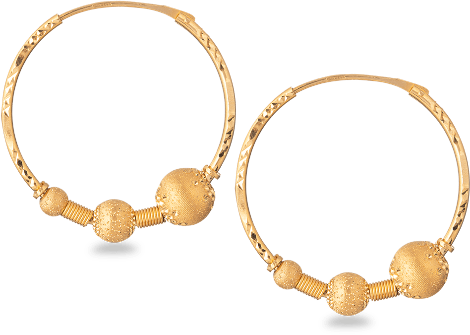 22ct Indian Gold Ball Hoop Earring - Indian Jewellery Gold (1000x1000), Png Download