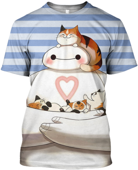 3d Baymax And Cat Tshirt - Big Hero 6 Baymax Cat (600x599), Png Download