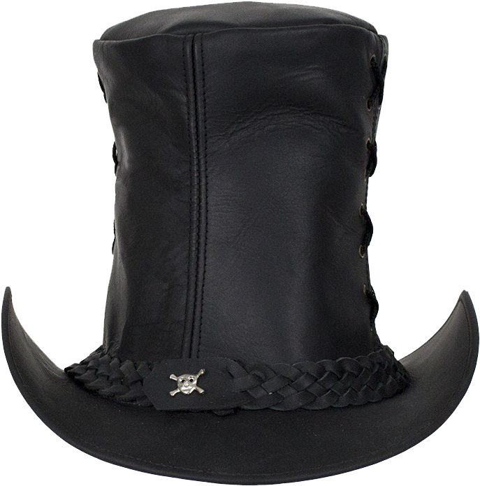 Black Leather Top Hat With Chrome Skull - Work Boots (732x732), Png Download