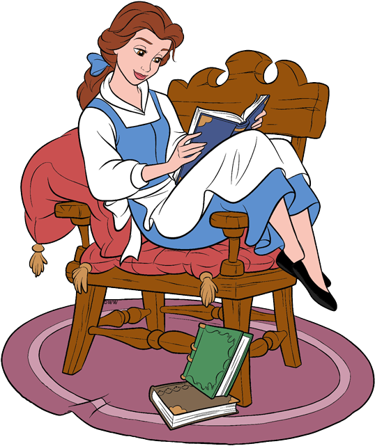 Belle Holding Book Belle Reading Book In Chair - Belle Reading Png Transparent (543x647), Png Download