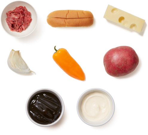 Philly-style Cheesesteaks With Roasted Potato Wedges - Cervelat (700x477), Png Download