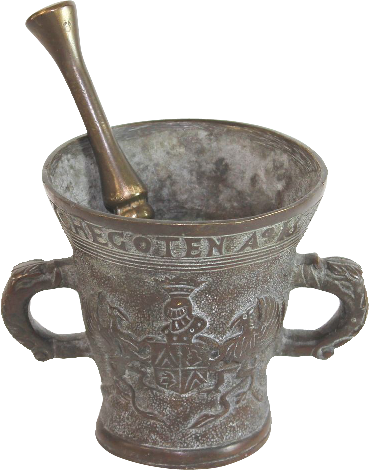 Antique Dutch Bronze Mortar & Pestle Dated 1576 From - Antique (1024x1024), Png Download