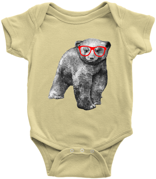 Hipster Grizzly Bear Baby Onesie, Woodland Animal Baby - Dinosaur Baby Onesie (600x600), Png Download