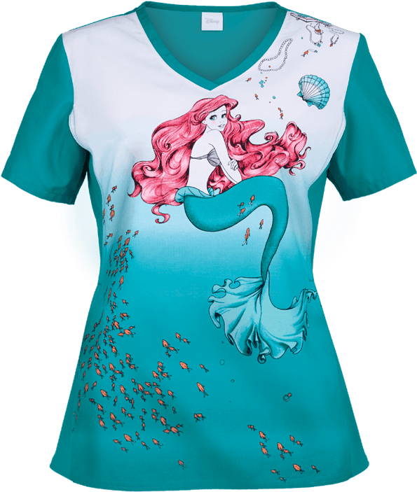 Cherokee Tooniforms Little Mermaid Scrub Top Disney - Little Mermaid Scrub Top (600x720), Png Download