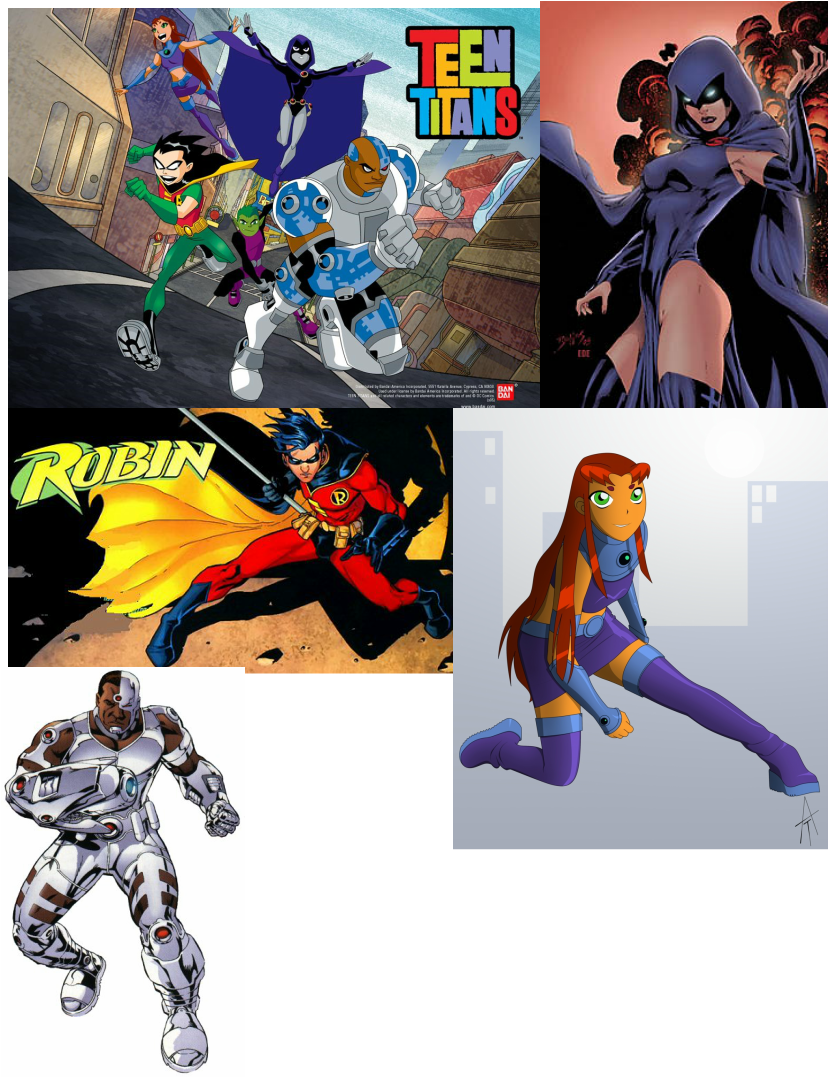 All Of Them Together, Raven, Robin, Starfire, Cyborg - Cartoon (829x1078), Png Download