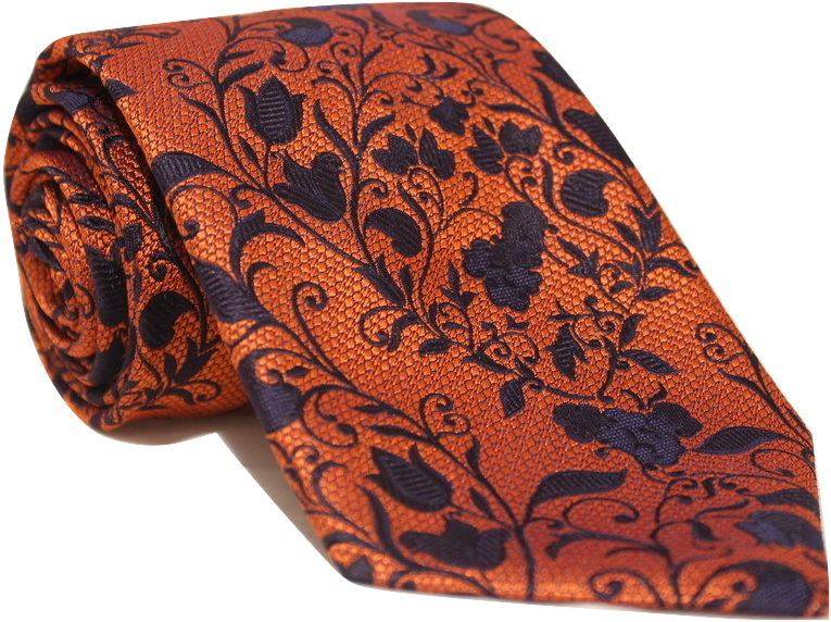 Orange Floral Extra Long Necktie (840x627), Png Download