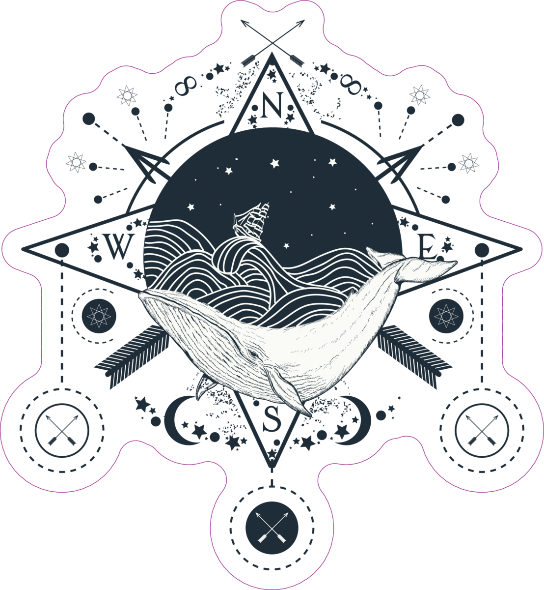 Whale Underwater Tattoo Style Sticker (1108x1200), Png Download