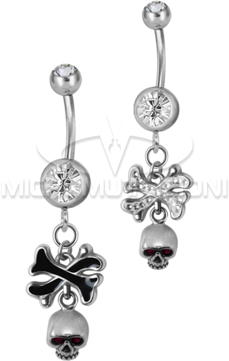 Steel Dangling Double Jewelled Bananabell With Skull - Earrings (750x750), Png Download