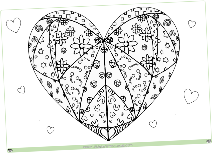 Mindfulness Heart Colouring Sheet - Line Art (1000x667), Png Download