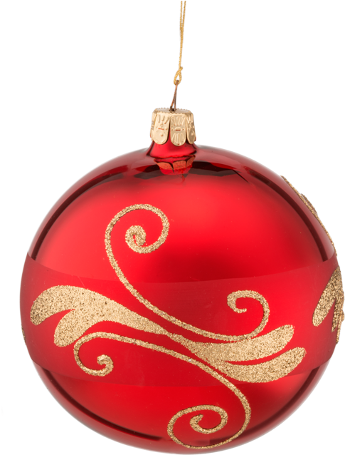 Glass Bauble Red With Goldglitter, 10 Cm - Christmas Ornament (583x700), Png Download