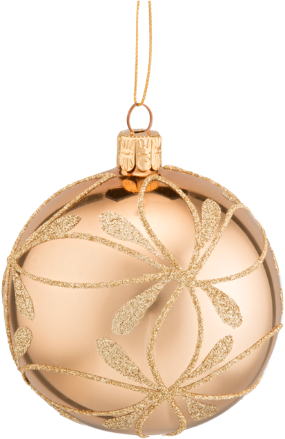 Glass Bauble Gold With Flowers, 8 Cm - Christmas Ornament (502x700), Png Download