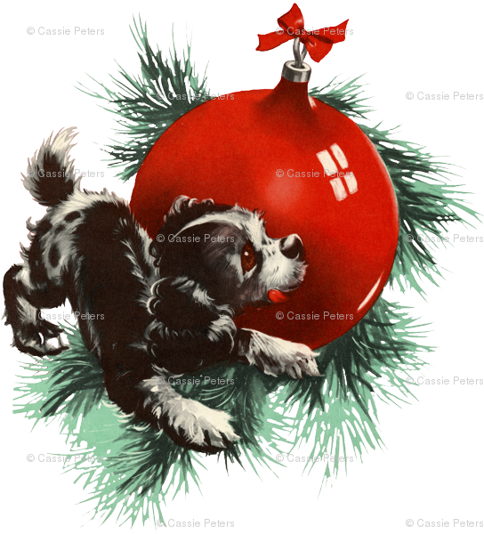 Vintage Christmas Puppy Wallpaper Angelandspot Spoonflower - Vintage Christmas Puppy (544x600), Png Download