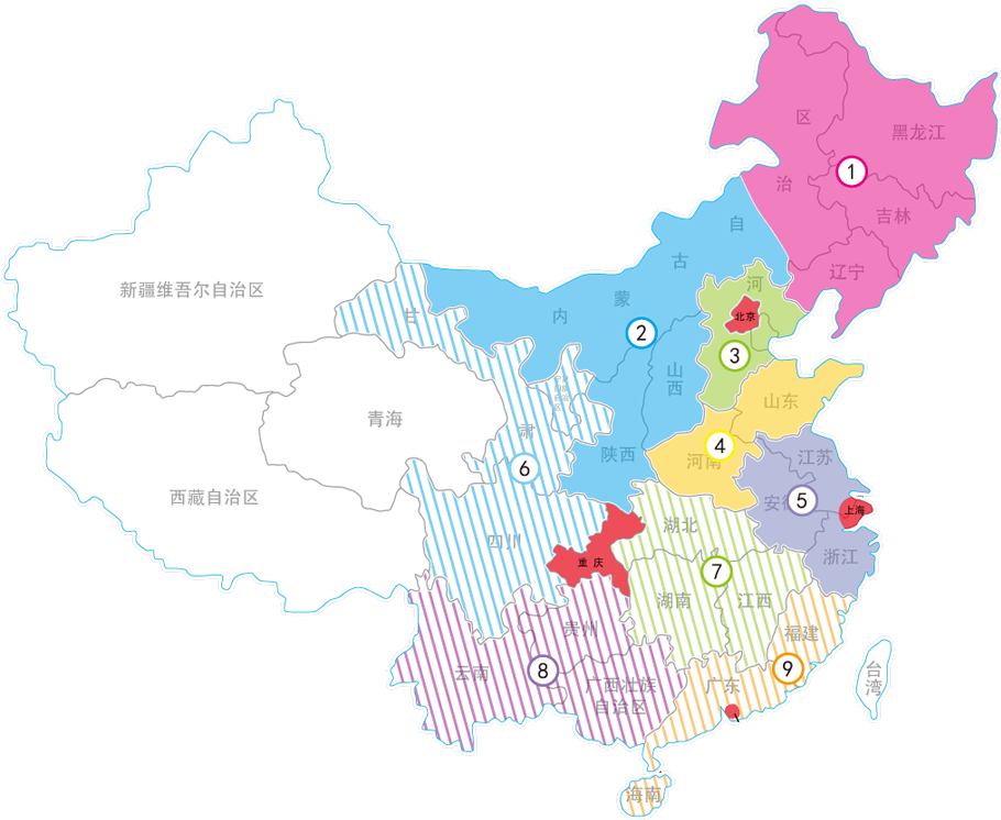 China Yoyo Corporation Regional Map - 10 Provinces In China (1000x835), Png Download