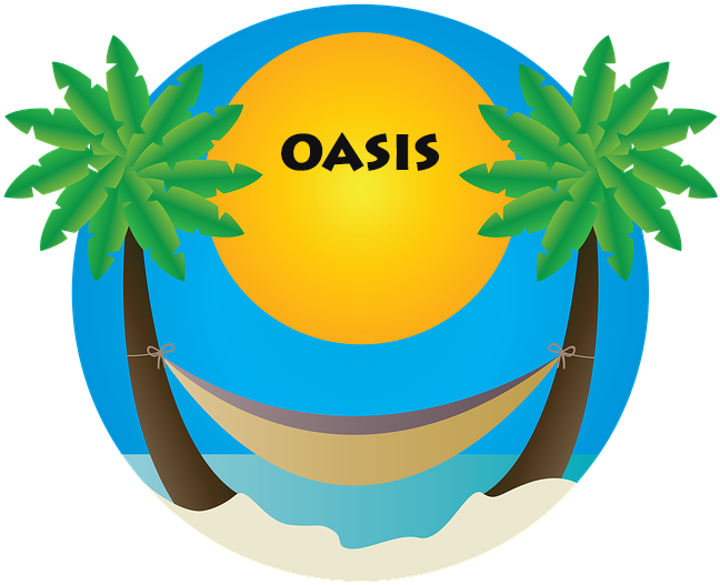 Word Oasis On An Animated Beach - Palmier Hamac (663x720), Png Download