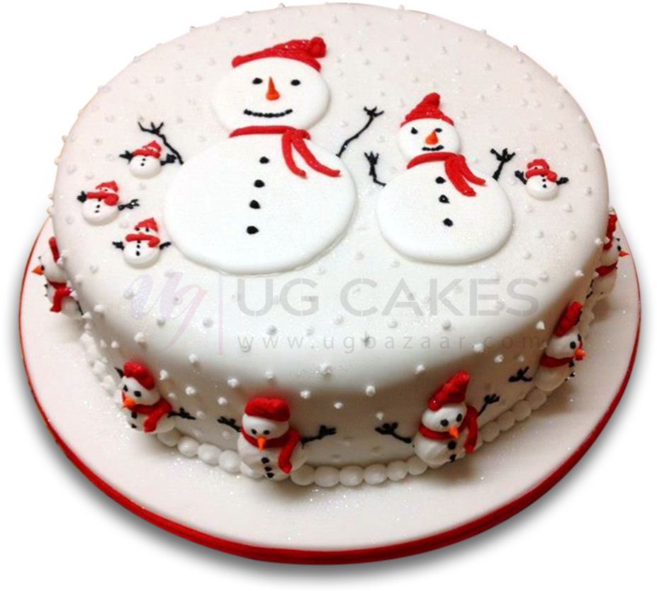 Christmas Cake With Snowman Fondant - Simple Iced Christmas Cakes (1000x1000), Png Download