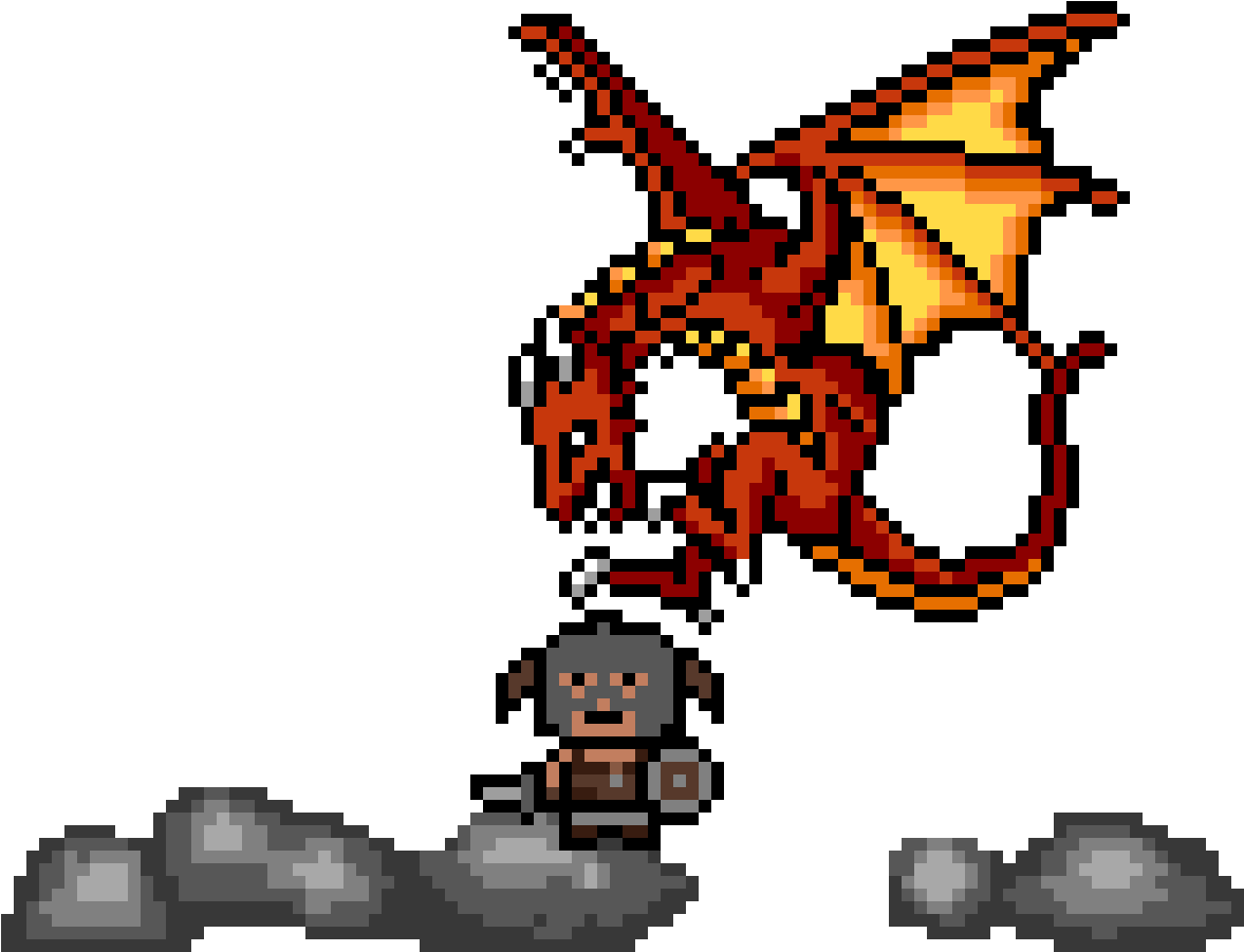 Dovahkiin And Ancient Dragon - Red Dragon Pixel Art (1200x1200), Png Download