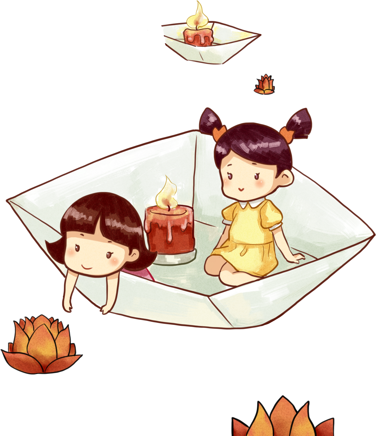 Sitting Paper Boat Lantern Cartoon Png And Psd - Cartoon (2000x2000), Png Download