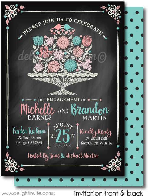 Vintage Cake "love Birds" Engagement Invitations - Greeting Card (497x675), Png Download