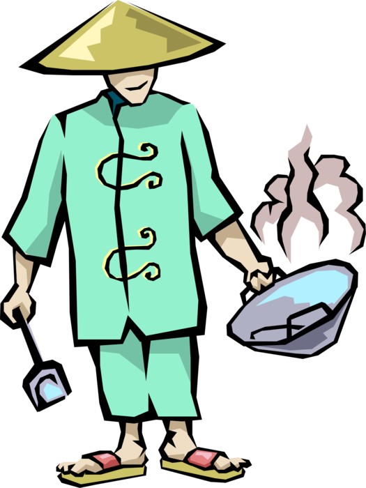 Vector Library Download Chef With Stir Fry Wok Vector - Chinese Cook Cartoon Png (525x700), Png Download