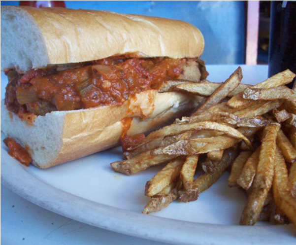 Dinos Grill Eggplantparmesansandwich - French Fries (600x814), Png Download