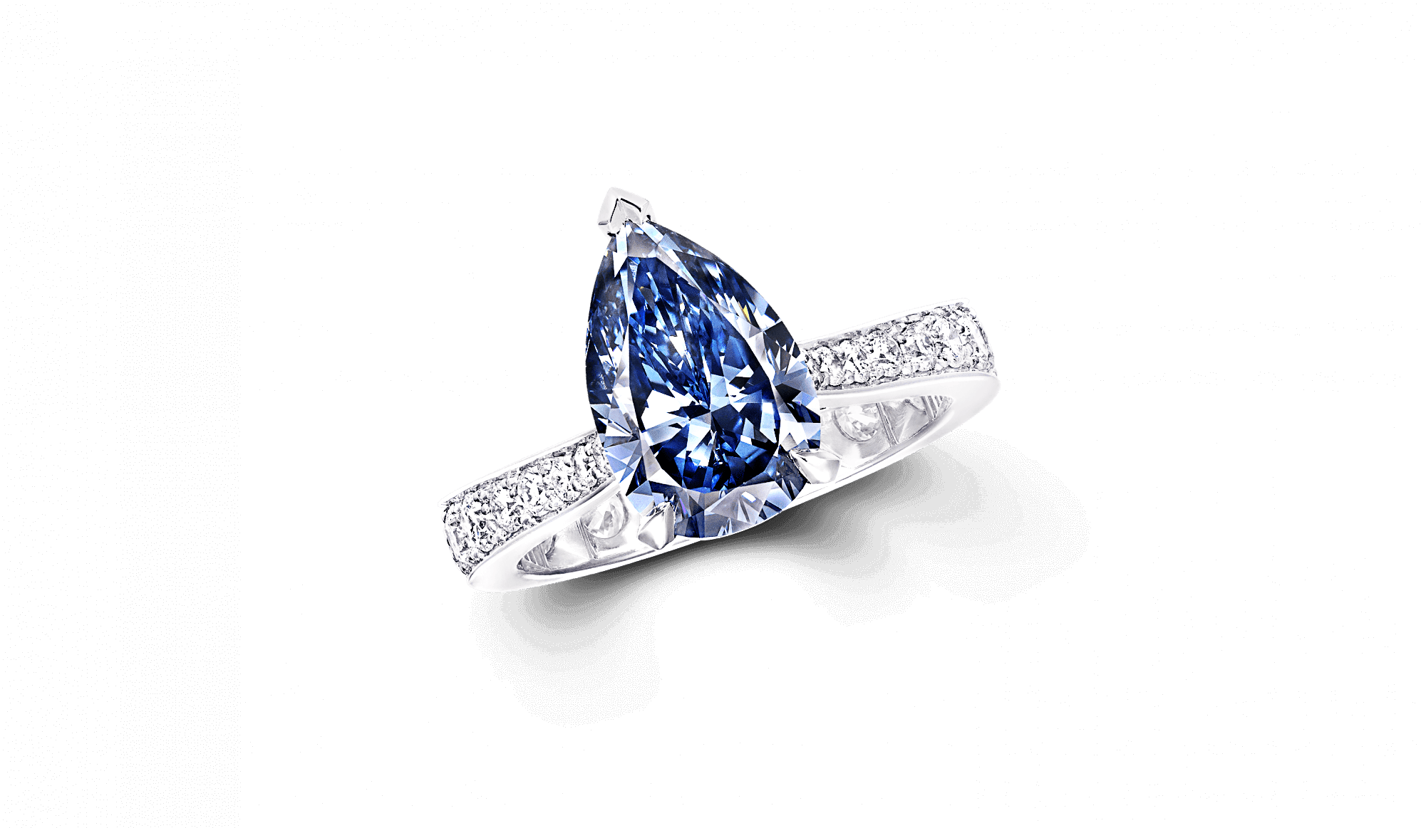 A Graff Ring Featuring A Fancy Deep Blue Pear Shape - Engagement Ring (2000x1166), Png Download