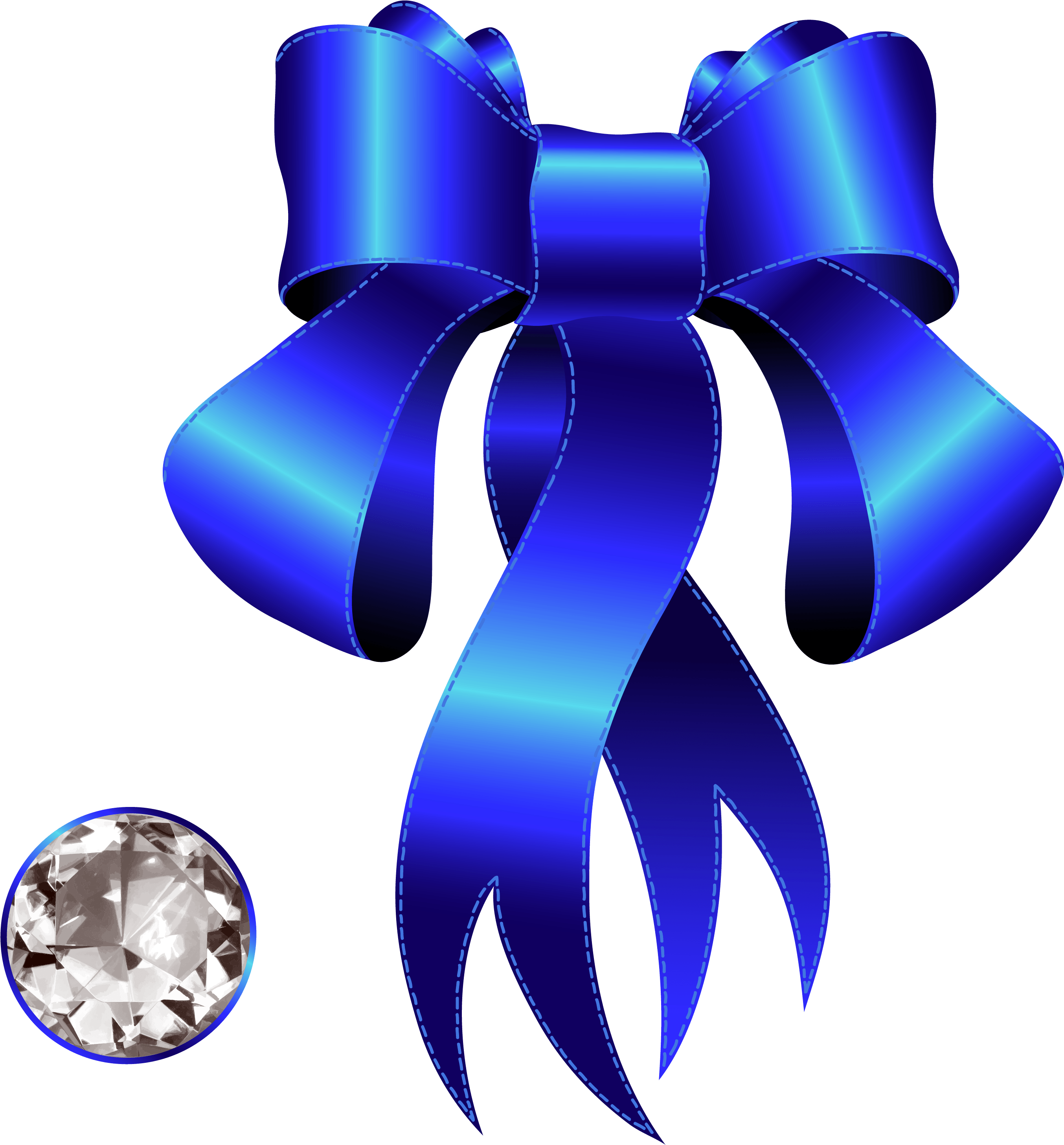 Blue Decorative Bow With Diamond Png Clipart - Blue Bow Clip Art (2878x3060), Png Download