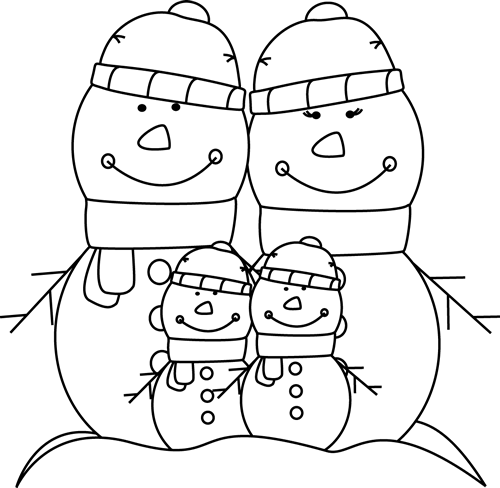 Black And White Snowman Family Clip Art - Snowmen Clip Art Black And White (500x488), Png Download