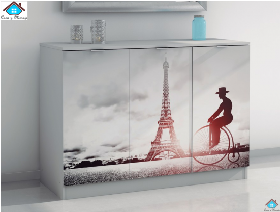 Mueble Aparador Blanco Decorado Imagen De Torre Eiffel - Sz Suárez Wezen 3 Door Sideboard White / Bicycle Paris.120x45x85,9cm (550x550), Png Download