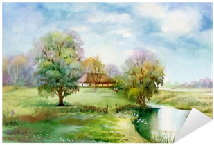 Watercolor Landscape Collection - My Art Outlet 'journey To Love' Graphic Art Print On (400x400), Png Download